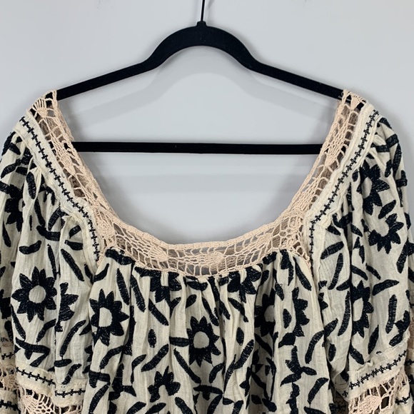 Free People Soleil Cotton Embroidery Crochet Trim Boho Top - Picture 11 of 16